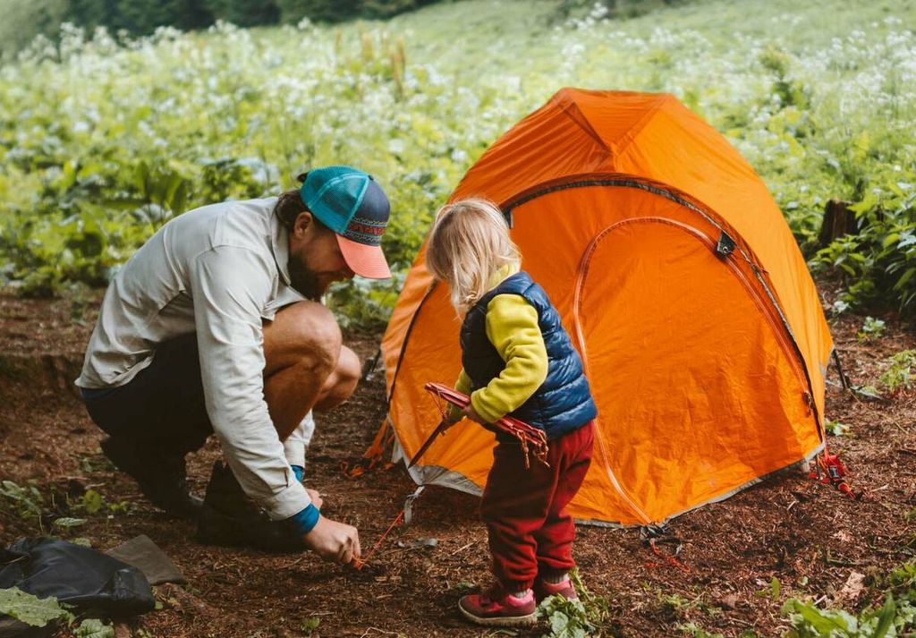 Father and son camping